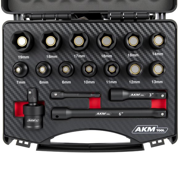 Juego de Dados AKM TOOL 17 piezas 3/8" Métrico 7-19 mm