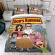 thumbnail image 4 of Las Hamburguesas de Bob Conjunto de sábanas temático, trío de piezas, cómodo y amigable con la piel, diseño único, regalo de decoración para el hogar para familiares, amigos y fans,173cm *218cm, 4 of 6