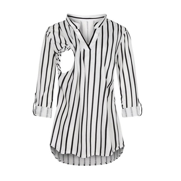 Polera Lactancia Maternidad Camisa Manga Larga blanco L