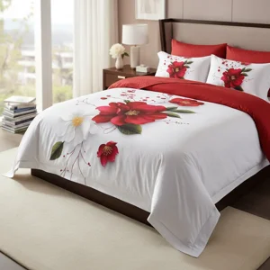 Casadeliacl - Cubrecama 5D Tfi Para Colchón 2 Plazas, Diseño Elegante Rojo 10