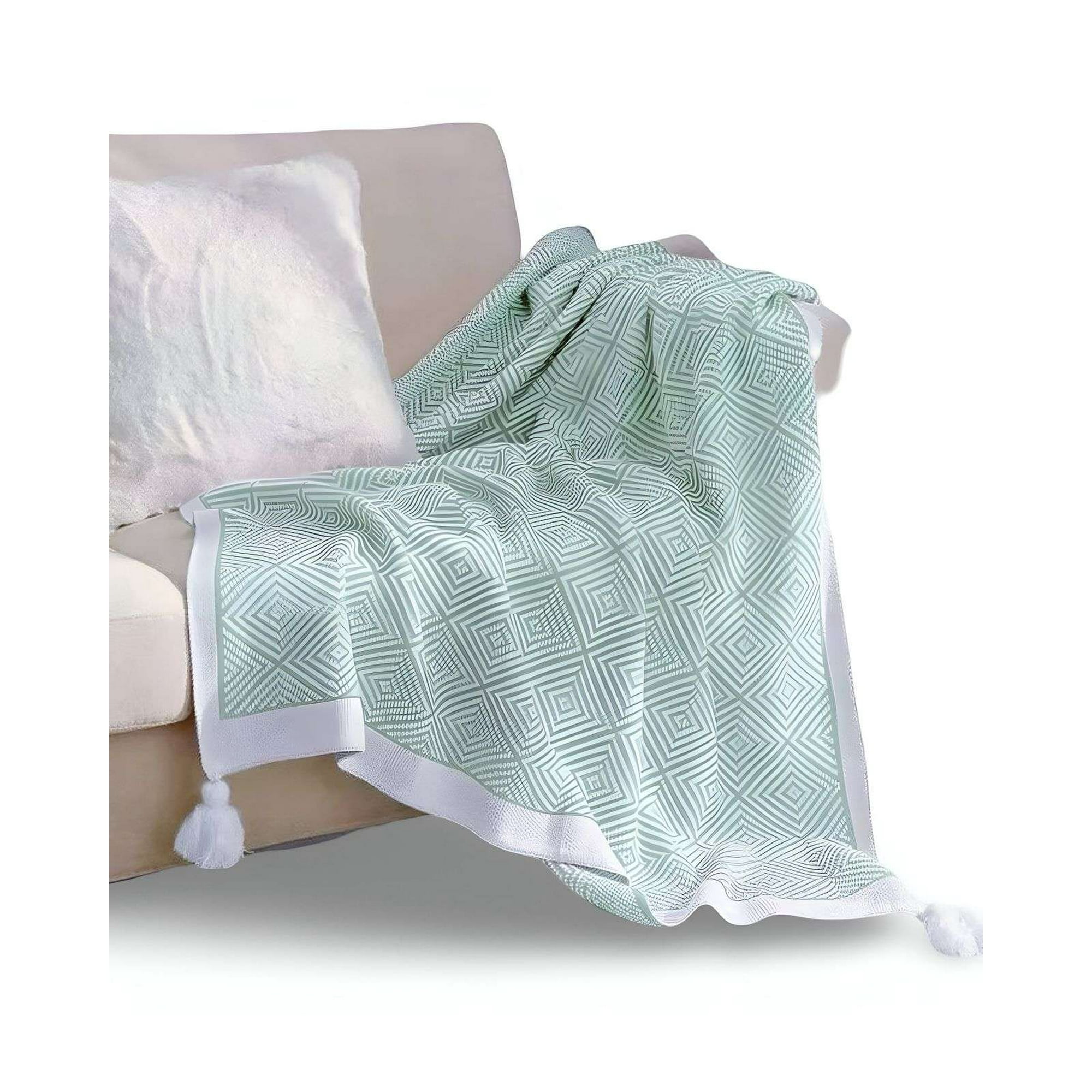 Tengfei - Mantas Para Sofas Camas U Oficinas Con Pompon 130x150 Cm Verde