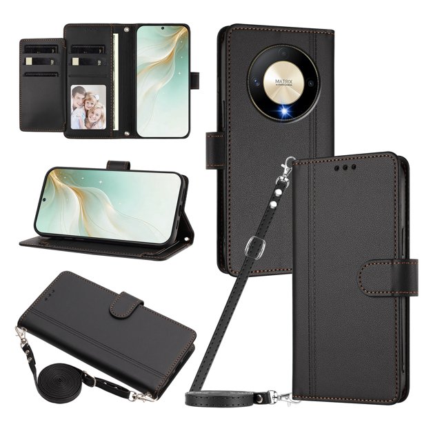 Honor X9B/Magic 6 Lite Funda Billetera con Cierre Magnético, Negro