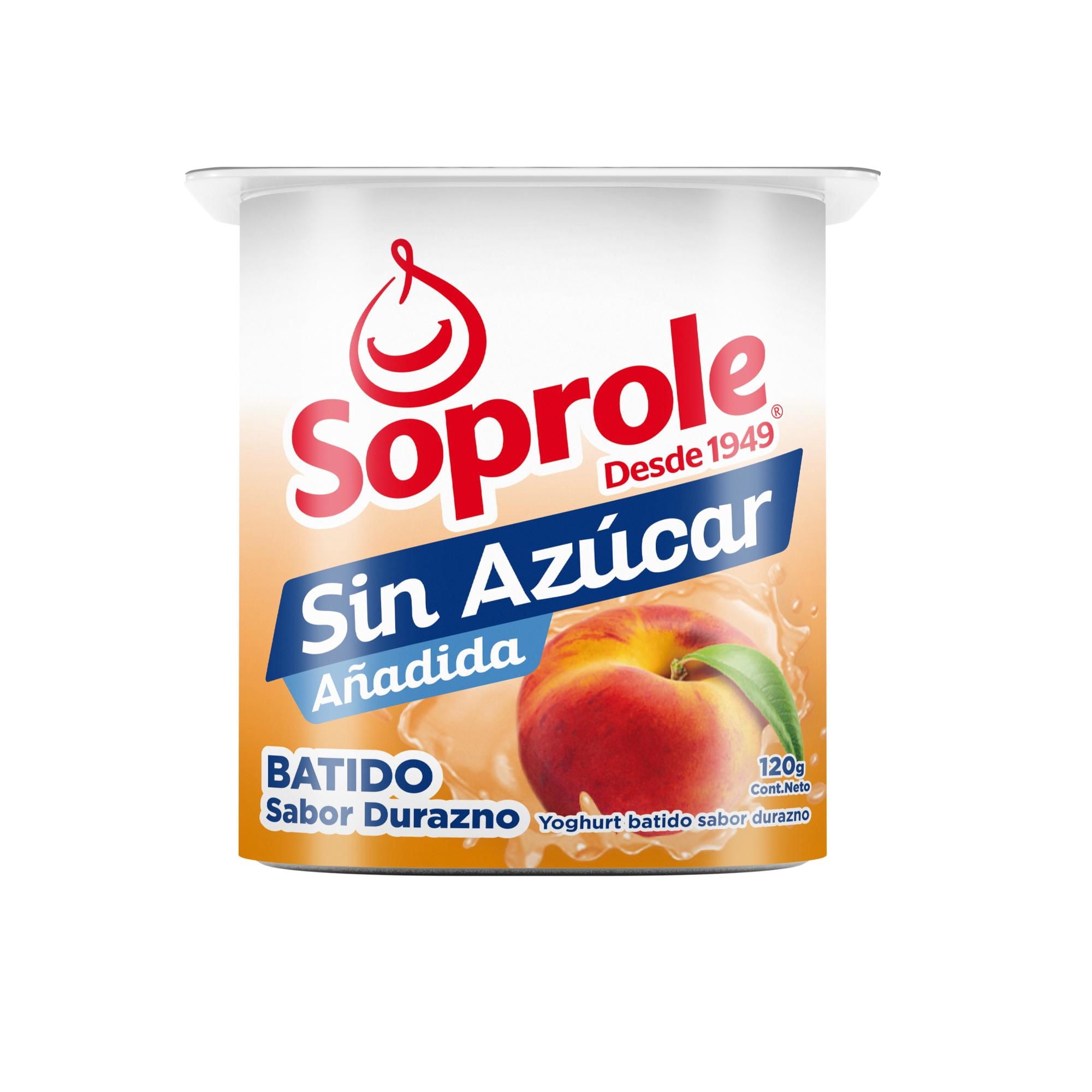 Yoghurt Batido Sin Azúcar Sabor Durazno Pote 120 g Soprole
