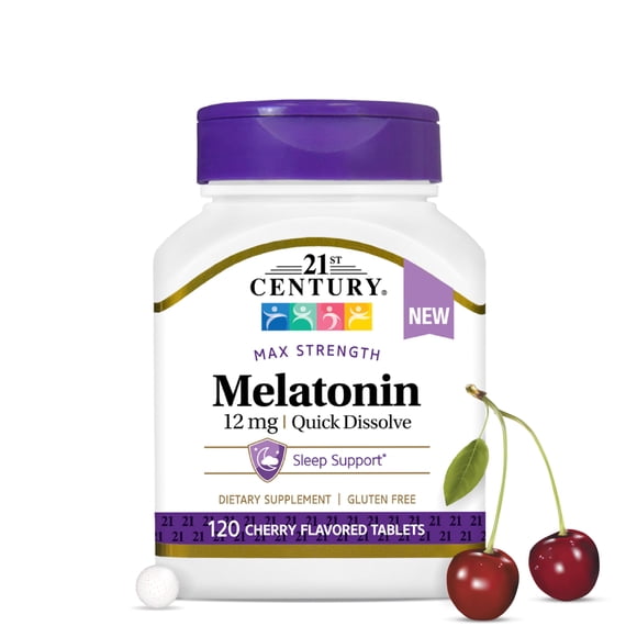 Tabletas de Melatonina 21st Century 12 mg Sabor Cereza 120 Unidades