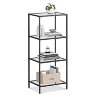 Librería Vasagle, Delgada, De 4 Niveles, Con Estantes De Vidrio Templado, Color Negro