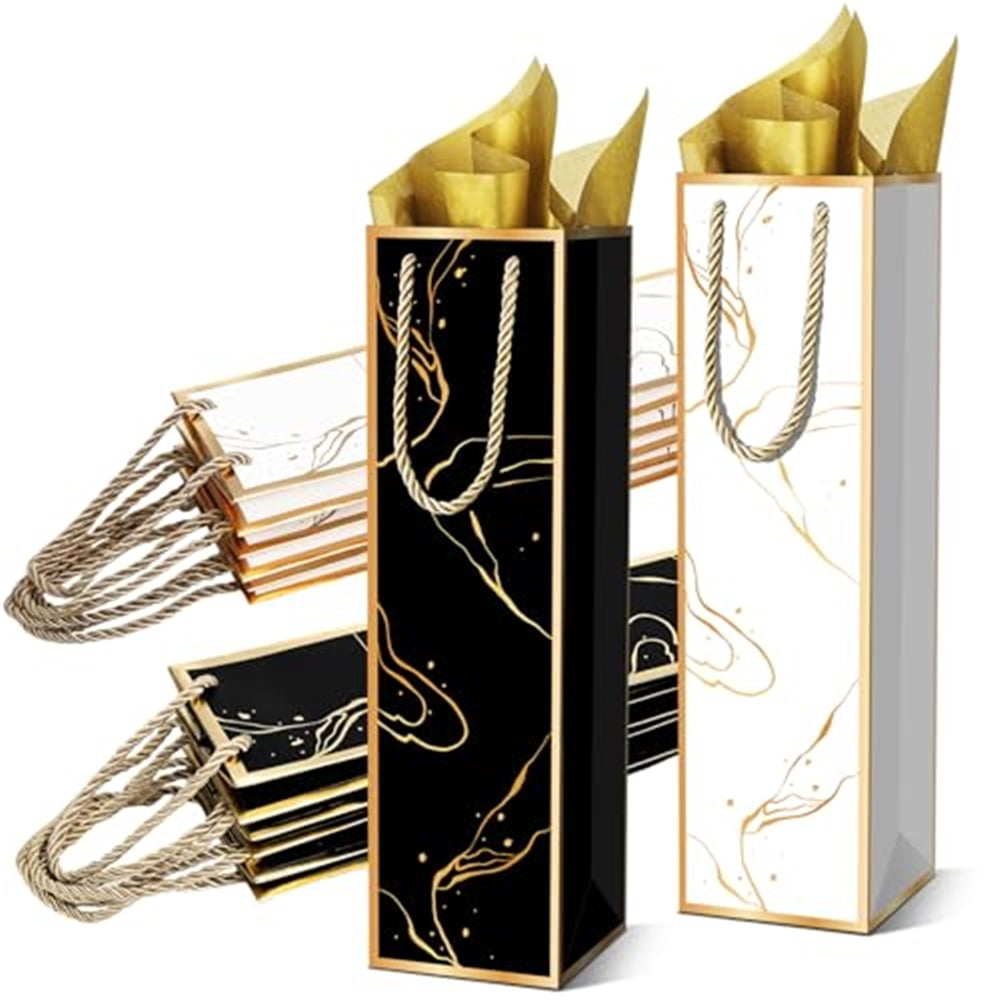 Xusx111 - Bolsa De Regalo De Vino De 20 Paquetes Con Manijas Y Bolsas De Regalo De Botella De Vino De Papel Tisú Para Navidad, Bodas, Fiesta De Vacaciones, Blanco Negro