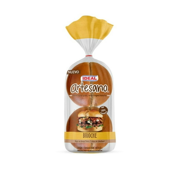 Pan De Hamburguesa Brioche Artesano 4 Un, 352 g