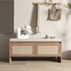 thumbnail image 3 of PP Rattan Storage Bench with Cushion, Faux Rattan Shoe Cabinet with 2 Doors, Mid-Century Modern Wood Entryway Seat, for Bedroom, Hallway, Mudroom, Natural Finish, 3 of 3