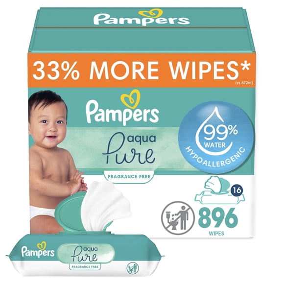 Toallitas para bebés Pampers Aqua Pure 99% a base de agua 896 toallitas
