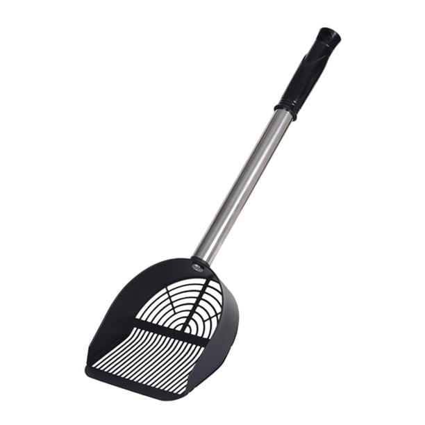 Rastrillo de arena para gatos, pala para arena, rastrillo de arena más grande, mango largo y práctico, fácil limpieza, cesta grande y resistente, Negro