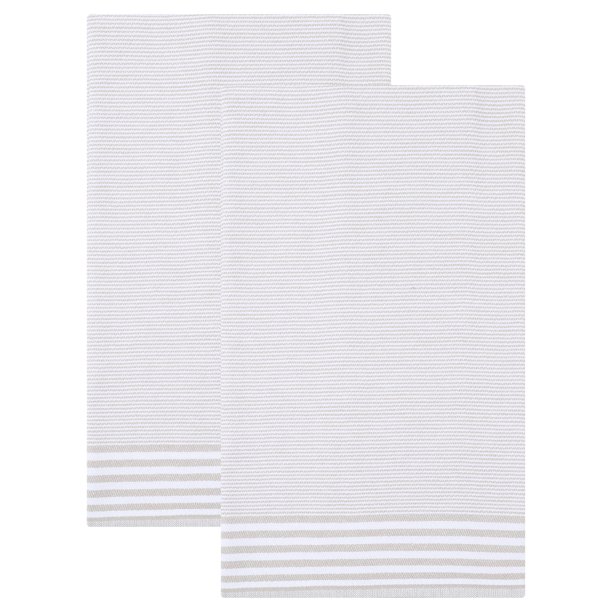 REGALWOVEN 100% Algodón Toallas de Cocina a Rayas, Paquete de 2 Toallas de Plato Suaves y Absorbentes Caqui 26" x 18"