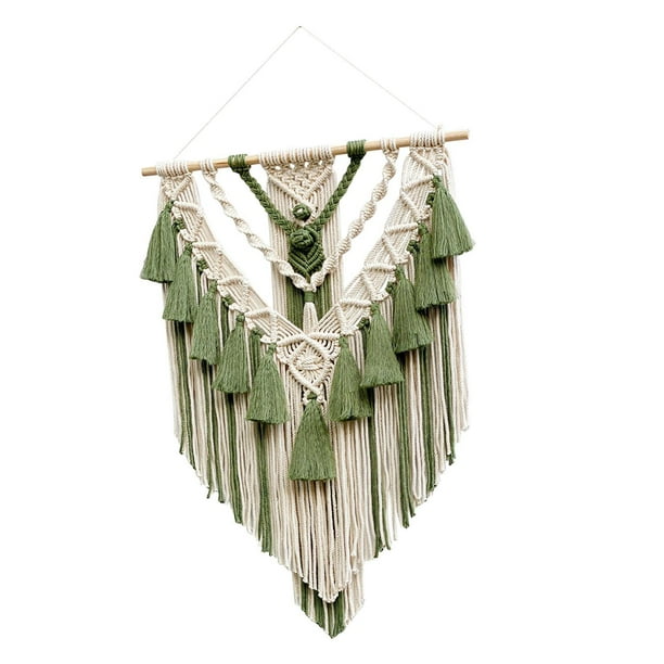 Elegante tapiz de macramé bohemio hecho a mano con flecos de borlas, colgante de adorno para apartamento, habitación de bebé, guardería, decoración de verde
