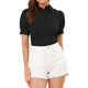 thumbnail image 1 of INSPIRE CHIC Camisa Esencial de Oficina para Mujer con Mangas Abullonadas y Cuello de Punto, Botonadura Frontal, Talla M, Color Negro, 1 of 7
