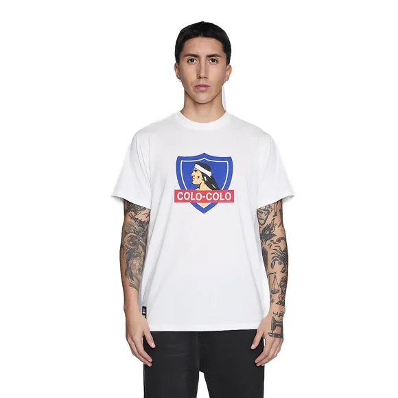 Polera Colo Colo Urbano Hombre Blanco Escudo Verano