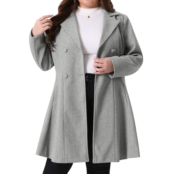 Abrigo de Invierno para Mujer Talla Grande de Agnes Orinda con Solapa de Muesca y Doble Botonadura, Gabardina 4X Gris