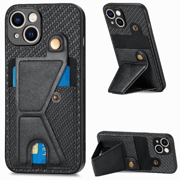 Funda Resistente para iPhone 15 Plus con Tarjetero y Soporte, Diseño Magnético Negro