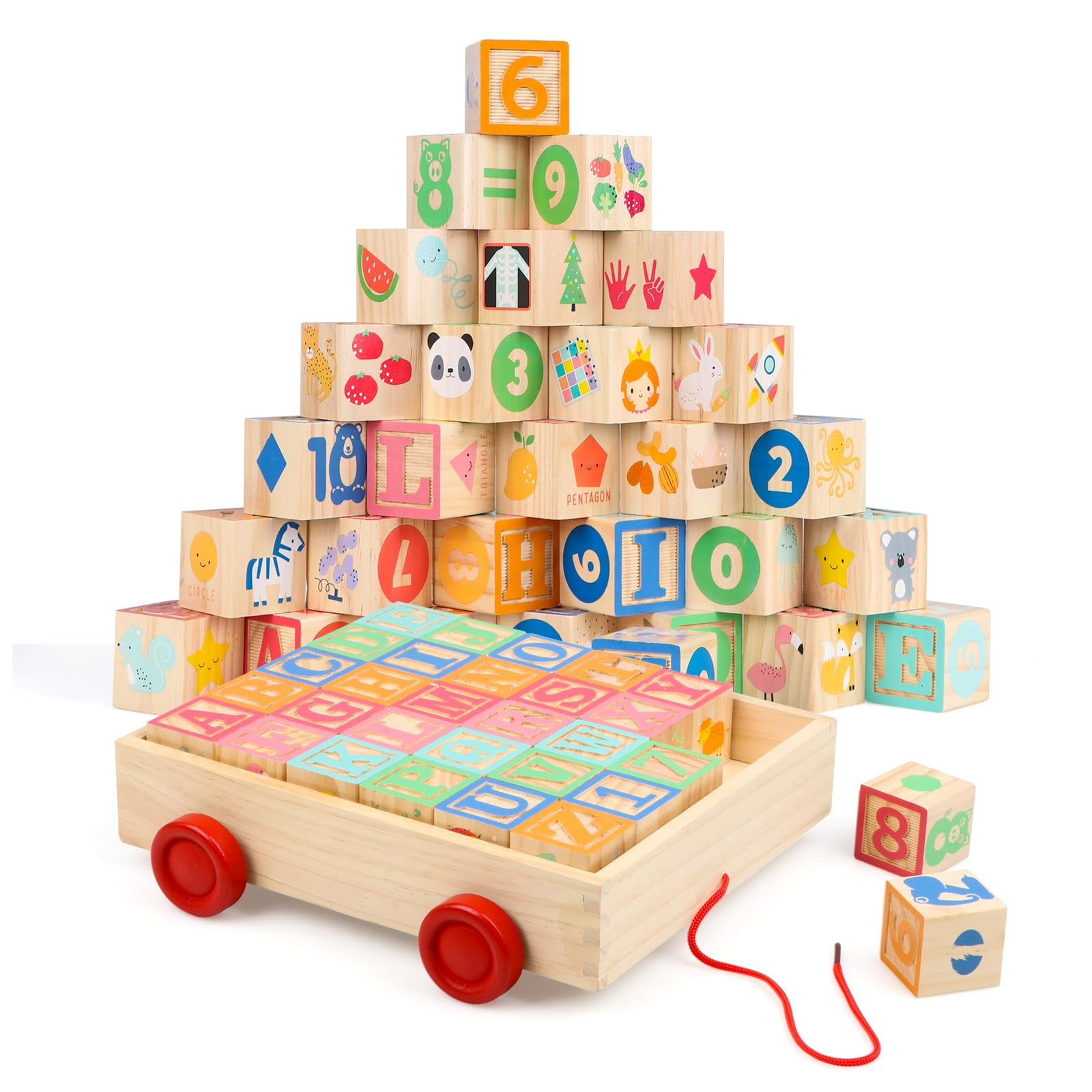 Bloques De Construcción De Madera Joqutoys, 30 Unidades, Con Vagón De Juguete, De 1 A 3 Años