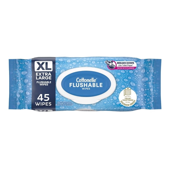 Toallitas húmedas desechables Cottonelle XL, 1 paquete con tapa abatible, 45 toallitas