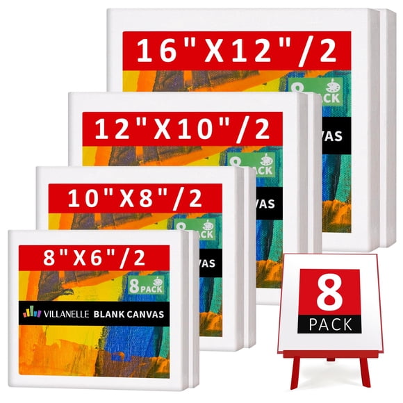 Set de lienzos Villanelle estirados de 6 x 8, 8 x 10, 10 x 12, 12 x 16, 8 paneles