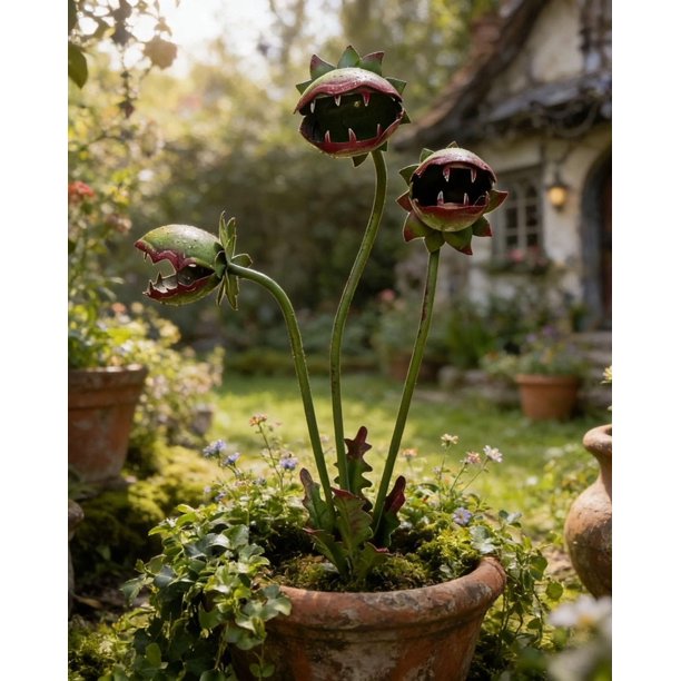 Estaca jardín planta carnívora caprichosa Venus atrapamoscas 63cm decoración césped