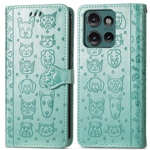 Funda Cartera Foxdock Para Motorola Edge 2024 , Flip Pu Con Relieve De Gatos Y Perros, Tarjetero Y Soporte