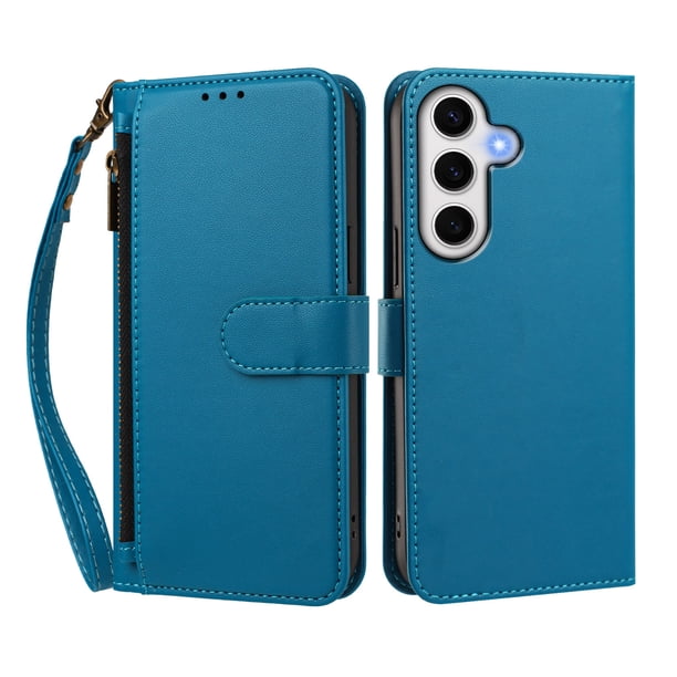 Funda Tipo Billetera para samsung galaxy S24 FE con Soporte y Bolsillo con Cierre Azul