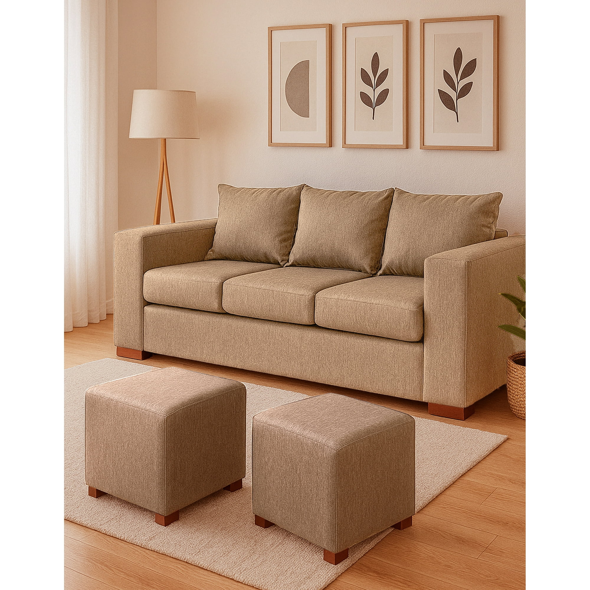 Dkora - Living Cedric 3 Cuerpos + 2 Pouf Beige