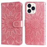 Funda Tipo Cartera Foxdock Para Iphone 14 Pro Max , Diseño Girasol En Relieve, Cuero Pu, Cierre Magnético, Soporte Y Tarjetero
