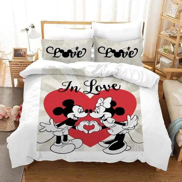 Cartoon Mickey Mouse Minnie Mouse Bedding Set Duvet Cover Pillowcase, Home Bedroom Queen King Size Bed, Boys & Girls Gift Bed Sheets