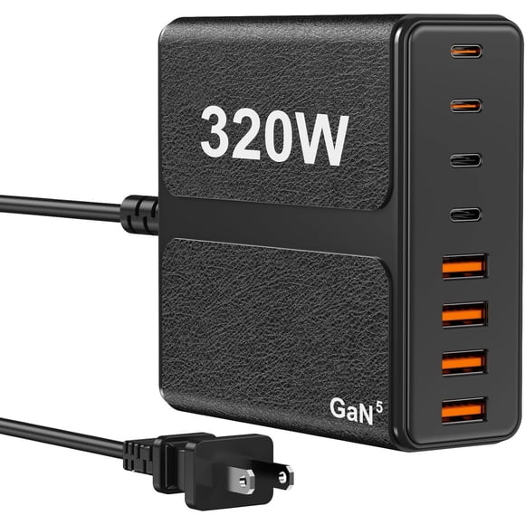 Cargador USB-C 320W GaN 8 Puertos Estación Rápida PD