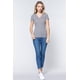 thumbnail image 2 of Saronite Camiseta Básica de Algodón Acanalado, de Manga Corta y Cuello en V, en Gris Jaspeado (para Mujer), 2 of 4