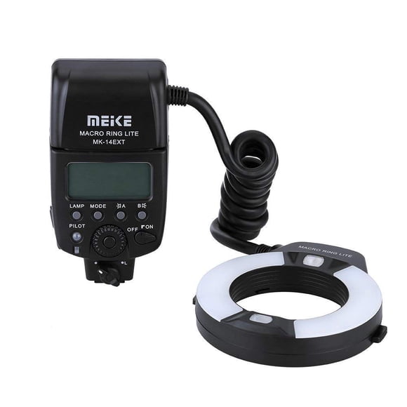 Flash anular macro LED Meike MK-14EXT TTL para DSLR Nikon