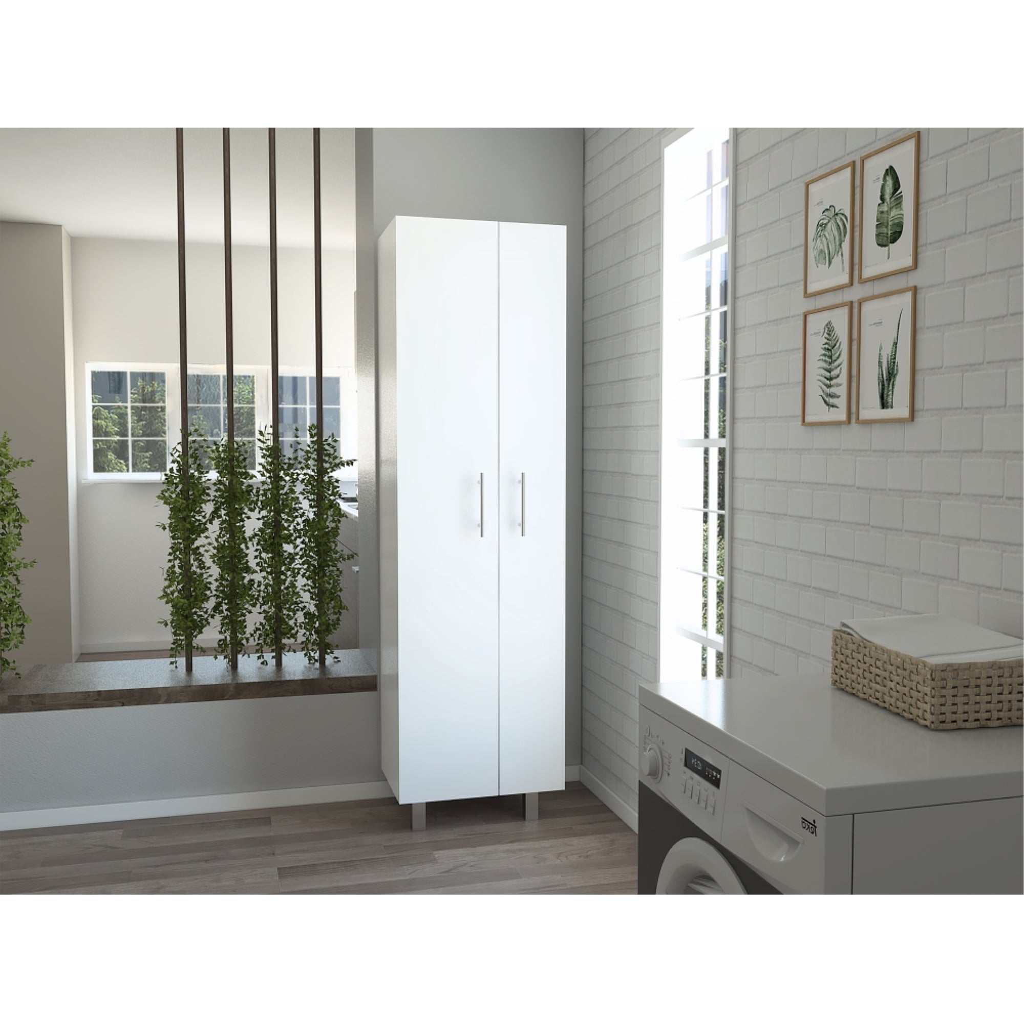 Tuhome - Mueble De Aseo Nala Multiusos 2 Puertas Y Colgadores Blanco