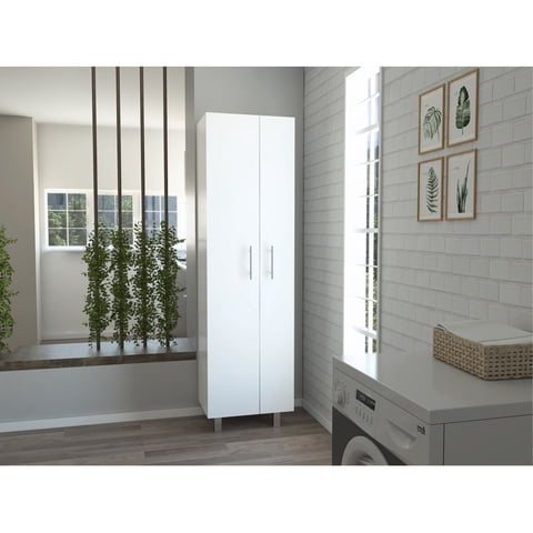 Tuhome - Mueble De Aseo Nala Multiusos 2 Puertas Y Colgadores Blanco