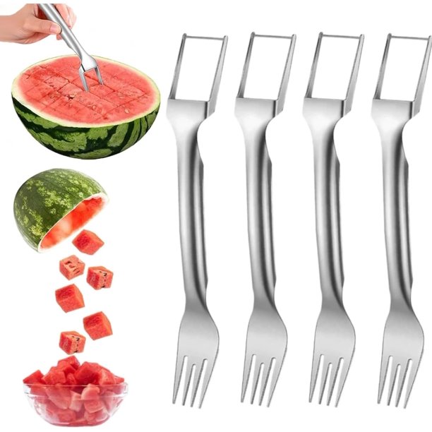 Cortador fruta acero inoxidable 2 en 1 mejorado sandía tenedor camping