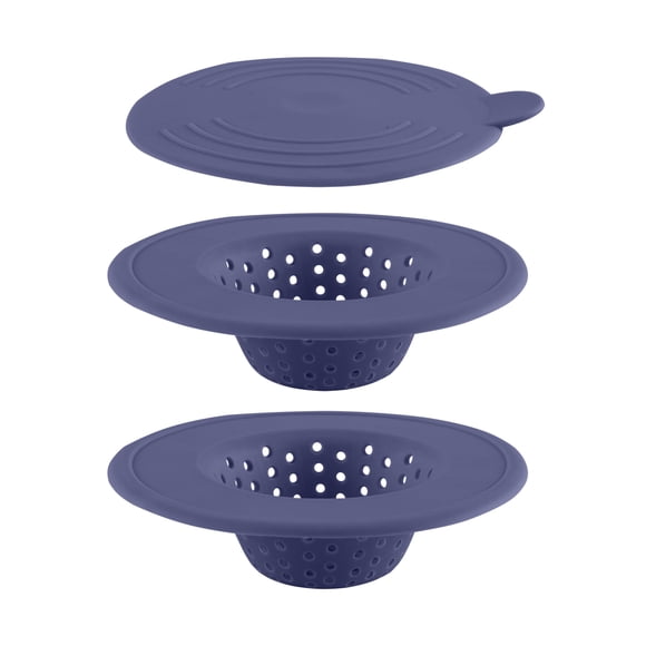 Colador para fregadero COOK WITH COLOR de silicona flexible, 3 piezas, azul