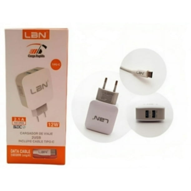 Cargador con Cable Tipo C 2 Puertos USB LBCH11-TC