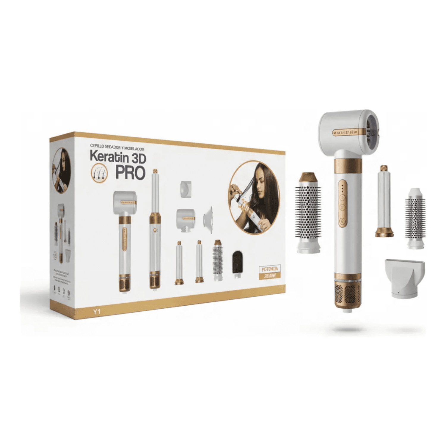 Genérico - Cepillo Secador Y Modelador Profesional Keratin 3d Pro | Potencia 2000w | Kit Multifuncional Con Boquillas Intercambiables