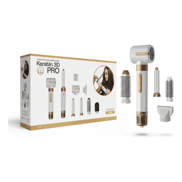 Cepillo Secador y Modelador Profesional Keratin 3D Pro | Potencia 2000W | Kit Multifuncional con Boquillas Intercambiables