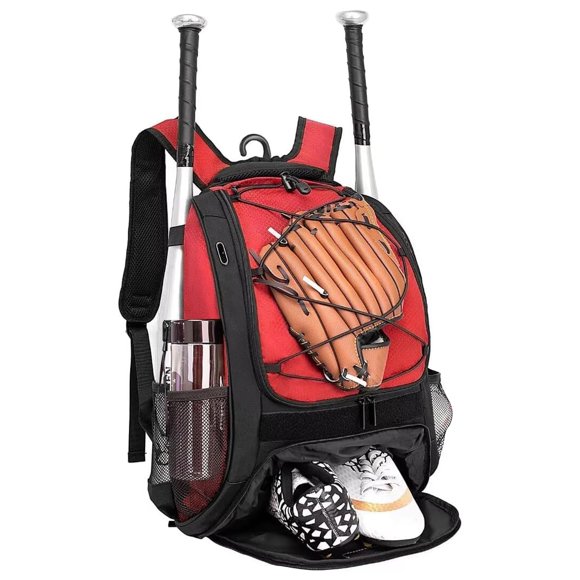 Mochila de Béisbol DAFISKY 34x19x47 cm Rojo con Soporte para Casco y Bate