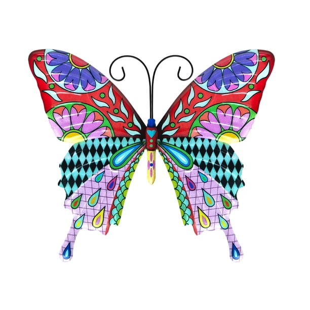 Valla de mariposas de metal para decoración de jardín, gran escultura de mariposa para terraza al aire libre, patio trasero, balcón, color rojo