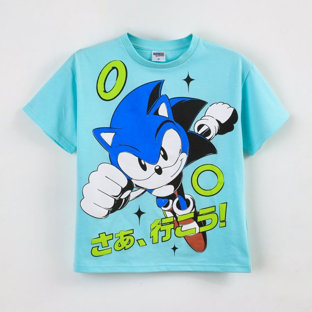 Polera Manga Corta Niño Sonic Anillos Celeste