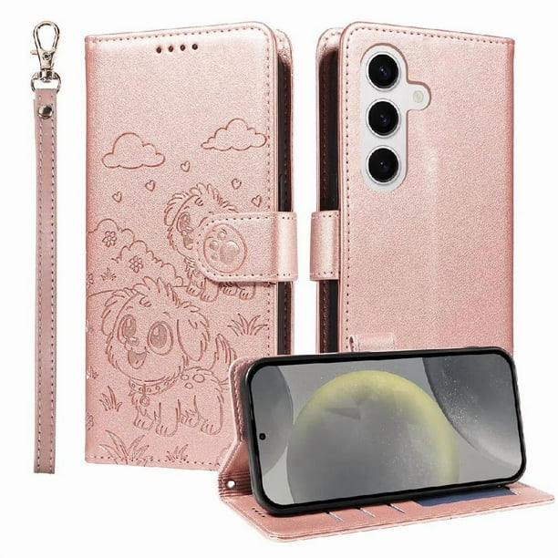 Funda Billetera FOXDOCK Compatible con Samsung Galaxy S24, Diseño Perrito Tierno, Ranuras para Tarjetas y Soporte Plegable