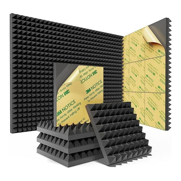 Panel Acústico Piramidal • AutoAdhesivo • Pack x12 • Negro