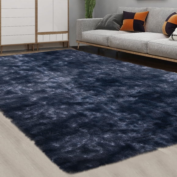 Alfombra CAROMIO 10x13 Azul Marino Esponjosa Antideslizante de Peluche