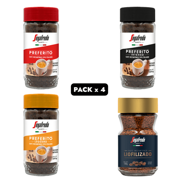 Café Liofilizado + Instantáneo Preferito Segafredo Zanetti Surtido 100 g – Pack 4 (400 g)