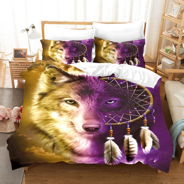 v2240 Bed Sheets Wolf Cute Animal Bedding Set Boys Adult Luxury Gifts Duvet Cover Set Soft Comforter Sets Single Full King Twin Size Duvet Cover 3-Piece Bedding Set (1 Duvet Cover + 2 Pillow Shams) Be