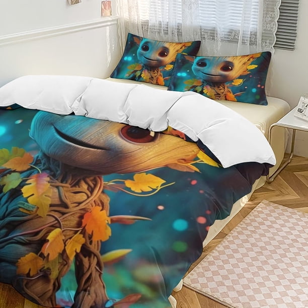 GrootCartoon Collection 3-Piece Comforter Set, Personalized Bedding Decor for Kids And Teens Bed Sheets