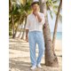 thumbnail image 2 of INSPIRE CHIC Pantalones de Lino Transpirables con Botones y Cintura Ajustable para Hombre, Casuales y Ligeros, Talla 34 Azul Claro, 2 of 6