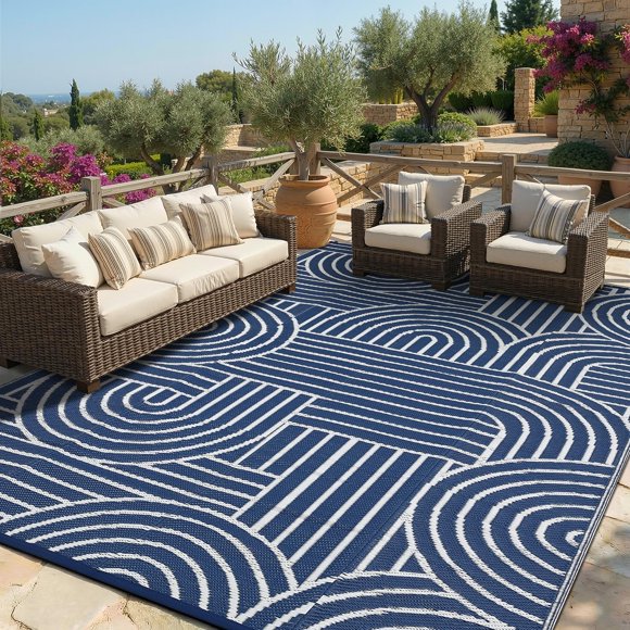 Alfombra Garvee Arcoíris Reversible 152 cm x 122 cm Azul Exterior